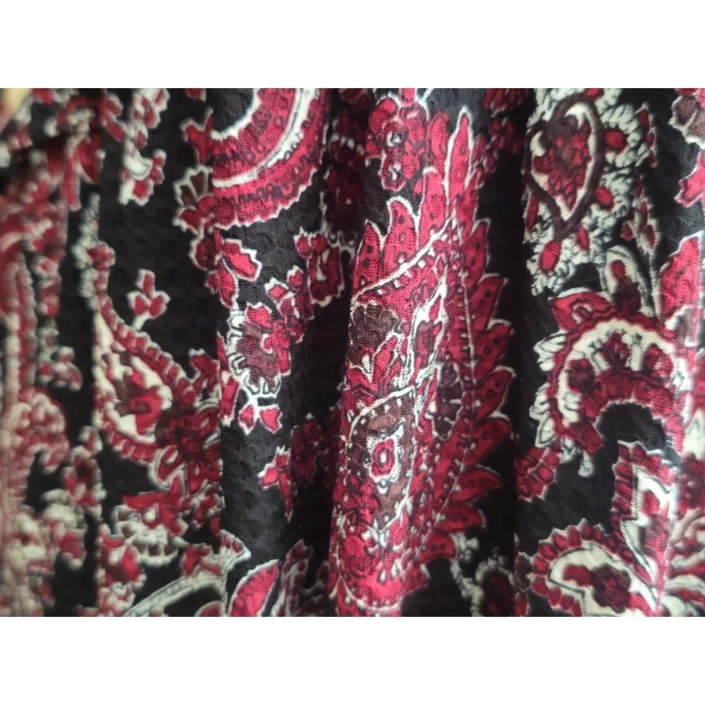 NWT Michael Michael Kors Black Maroon Paisley Faux Wrap Ruffle Sleeves Dress L - Picture 4 of 6